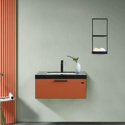China Factory Wholesale Floating Bathroom Vanity with Single Integral Sink and One Drawer in Apricot