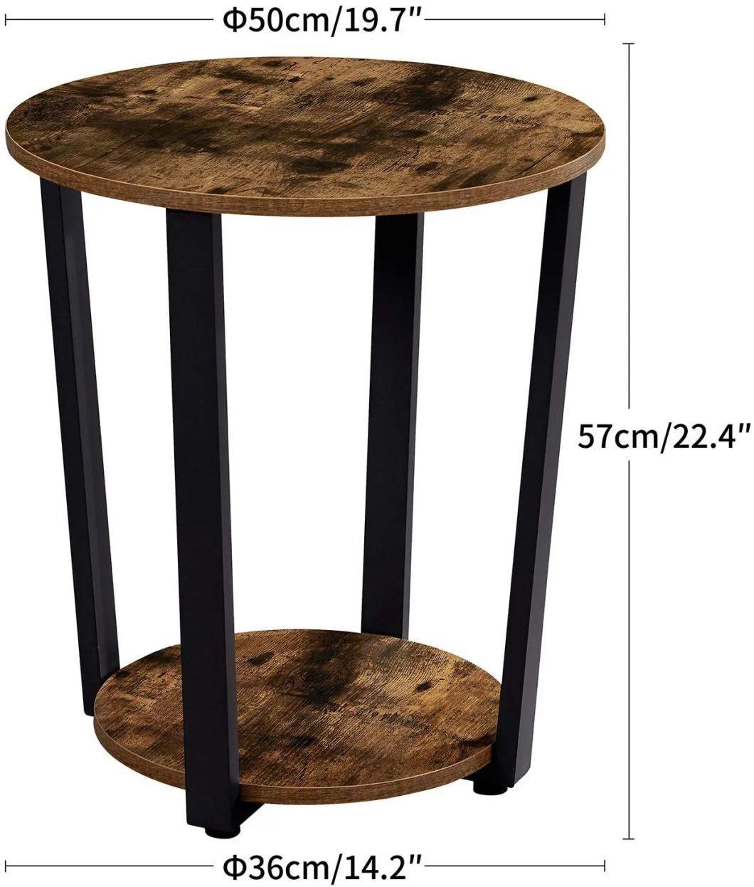 Industrial Round Side Table 2-Tier Small Sofa Couch Table with Storage Rack Snack Table