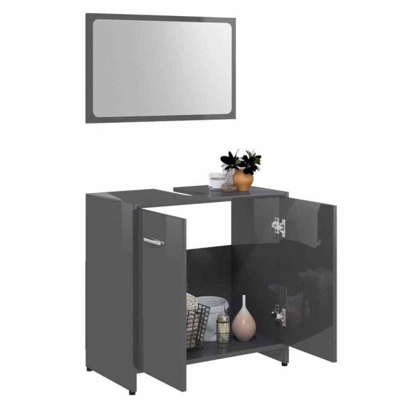 Bathroom Furniture Set High Gloss Grey Chipboard Vanity Unit