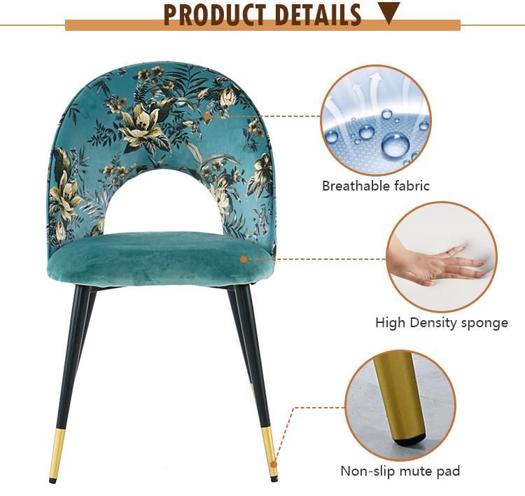 Factory Directly Cheap Design Fabric Floral Cloth Back Modern Dining Chairs