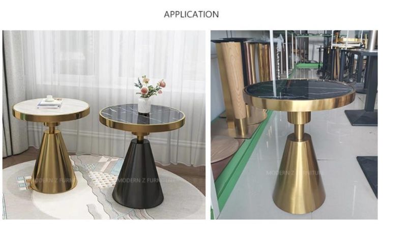 Luxury Modern Nordic Gold Stainless Steel Metal Legs Round Black Marble Coffee Table for Living Room