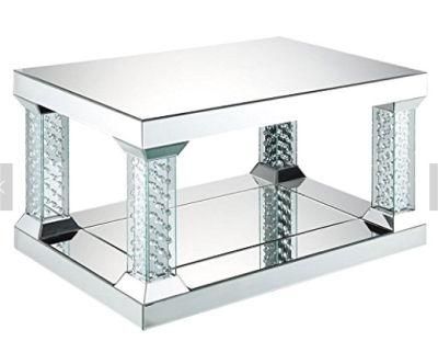 Diamond Crush Crystal Coffee Table Mirrored Furniture for Living Room