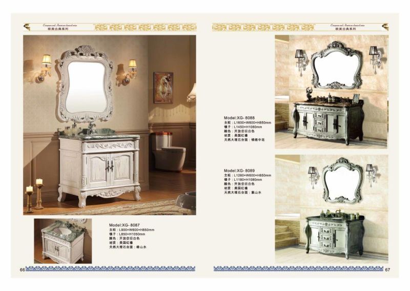 European Standard Classical Style Furniture Imitation Old White American Red Oak Solid Wood Bathroom Cabinet