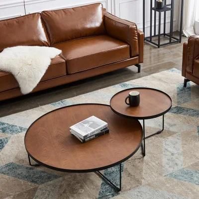 Nova Modern Living Room Furniture Round Walnut MDF Coffee Tables Black Metal Bracket