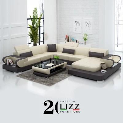 New Arrivals Modern Popular European Living Room Home Furniture Leisure Recliner LED Sofa Set with Grain Genuine Leather