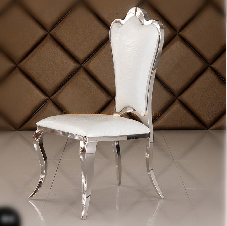 Modern Stainless Steel Wave Back Brown Leather Dining Chair for Event Party Wedding Chair