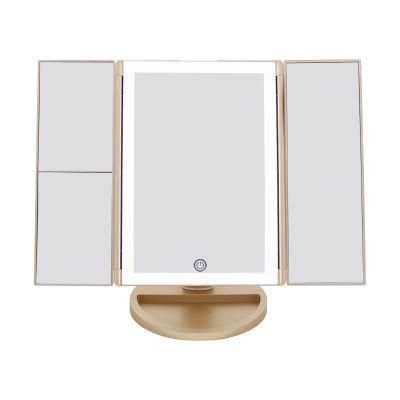 Hot Selling Furniture Mirror Trifold LED Makeup Mirror Touch Sensor Ring Light Mirror for Hairdressing