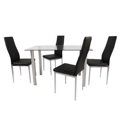 Transperant Tempered Glass Top Modern Metal Stainless Steel Rectangular Black Cheap Amazon Hot Selling Dining Furniture