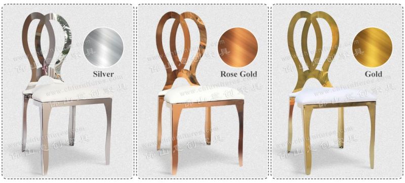 YCX-SS26-01 Comfortable High Density Foam Rsoe Gold Stainless Wedding Chair Round Back