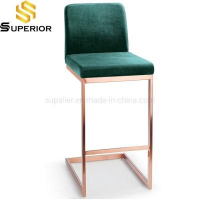 European Style Green Crush Velevt Brass Bar Stool for House