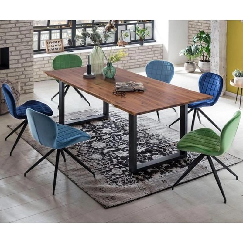 Home Dining Room Furniture Blue Fabric Velvet Restaurant Dining Swivel Chair for Living Room