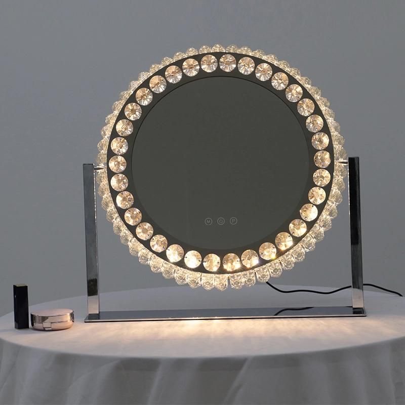 Round Shape Desktop Crystal Makeup Mirror for Home Deco