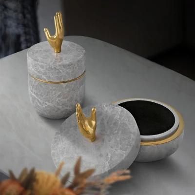 Light Luxury Canister Natural Marble Pure Brass Storage Box Decoration Living Room Wine Cabinet Soft Ornament Jars