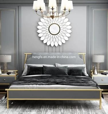 Nordic Modern Customized Velvet Cushion Bedroom Furniture Iron Frame Bed