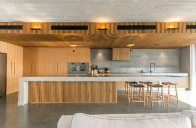 Flipping House L-Shaped Solid Surface Joinery Imported Appliances Wood Timber Welbom Kitchen Cabinets