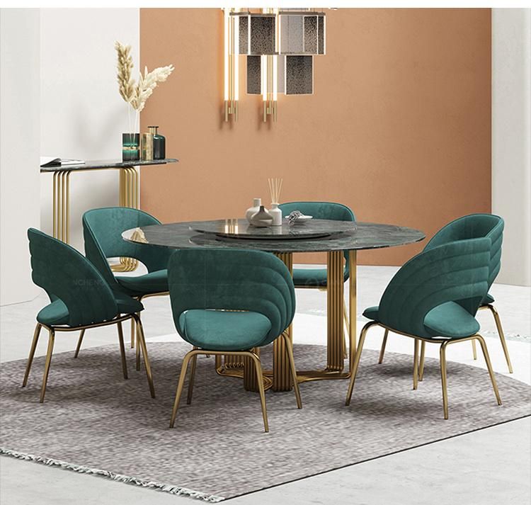 Modern Golden Stainless Steel Leg Green Velvet Leather Dining Chair