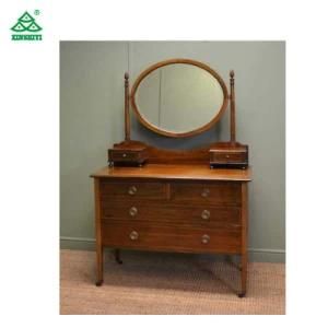 Durable Hotel Makeup Table, 2 Drawers Antique Wooden Mirror Dressing Table