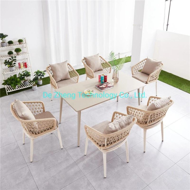 Indoor and Outdoor Modern Furniture Design Leisure Rope Arm Aluminum Cafe Furniture House Aluminum Rope Restaurant Furniture