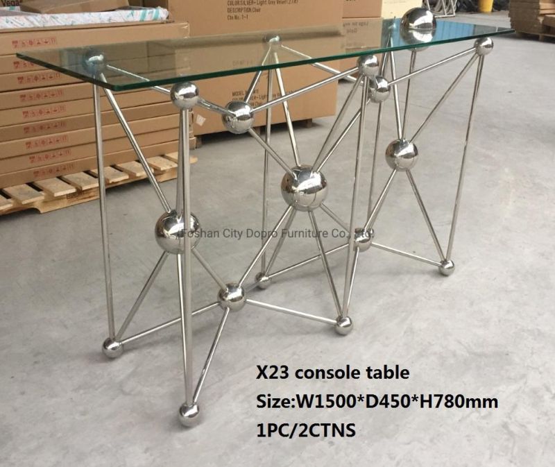 Dopro Art Design Stainless Steel Planet Series of Furniture Console Table X23 Polished, Gold Colour+Clear Tempered Glass Table Top