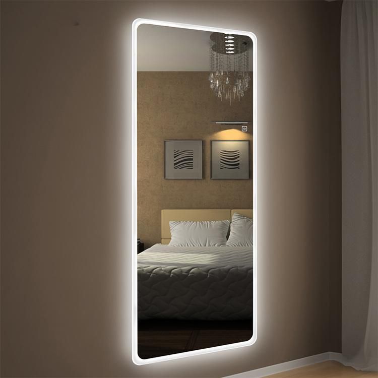 Backlit LED Illuminated Silver Floor Full Length Wall Decor Mirror for Dressing Room