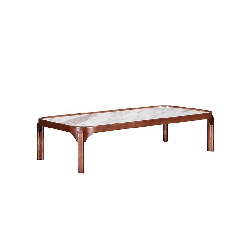 Rectangular Wooden Marble Top Walnut Solid Wood Frame Coffee Table Home Furniture Living Room Center Coffee Table with Drawer