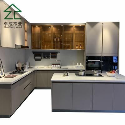 Gray MDF Faced PVC Kitchen Cabinet with Island