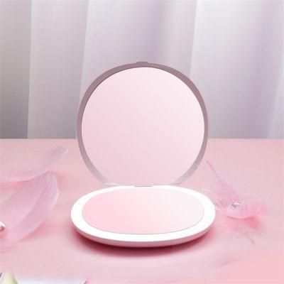 Round Pocket Double Sides Ring Lights LED Mini Compact Mirror