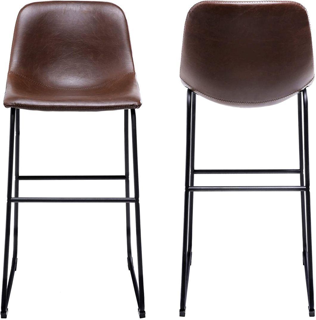 PU Leather Bar Stools Pub Barstools with Back and Footrest, Modern Armless Bar Height Stool Chairs Brown