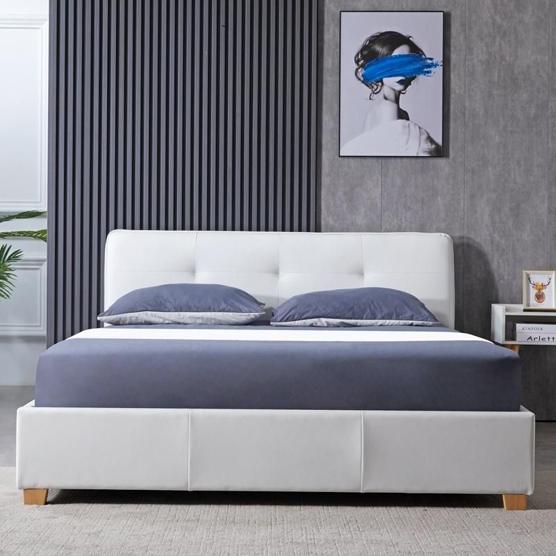 Contemporary Fashion Design White Fabric Wooden Panel Queen King Size Bed