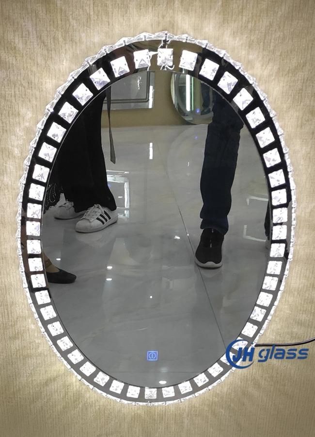 Modern Hotel Decorative Bathroom Illuminated Diamond Oval LED Mirror