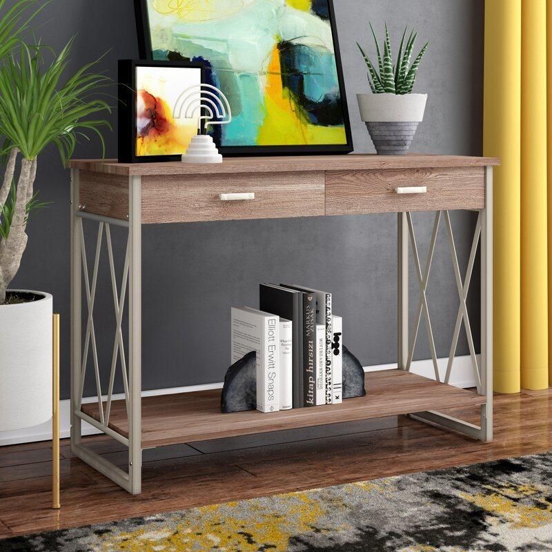 Hotel Furniture Natural/White 42" Solid Wood Side Table Console Table Desk with 2 Drawer