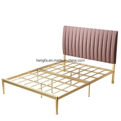 New Wholesale Hotel Furniture Cushion Upholstered Headboard Metal King Bed