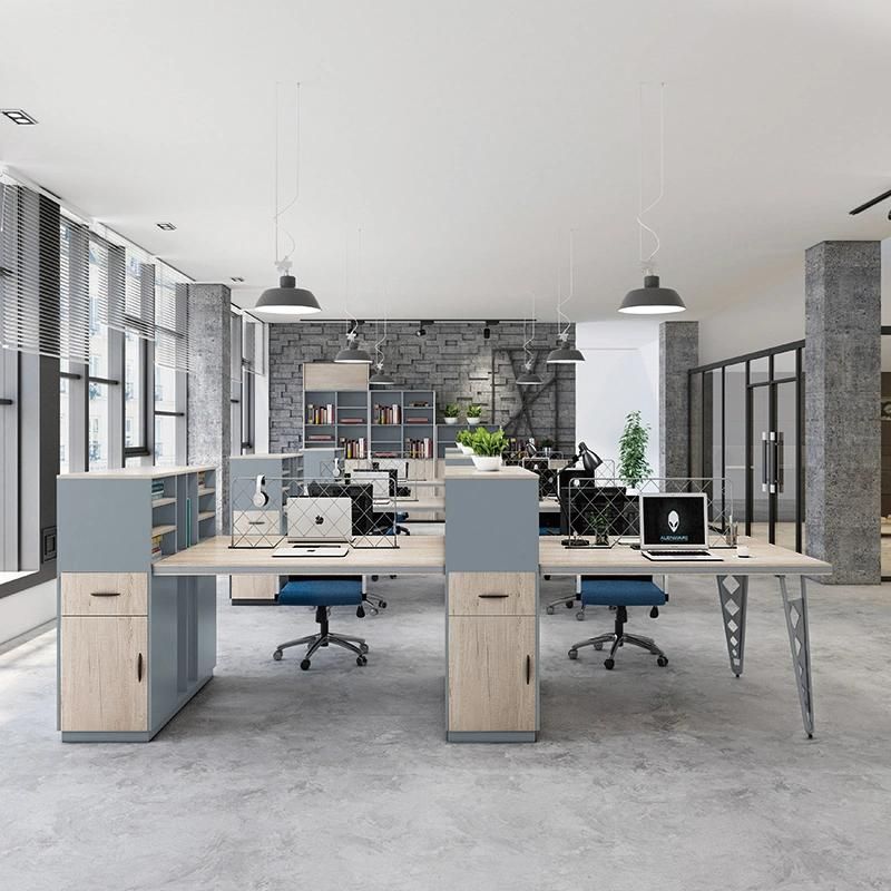 Modern Melamine Board Steel Partition Office Workstation Furniture with Storage Cabinet
