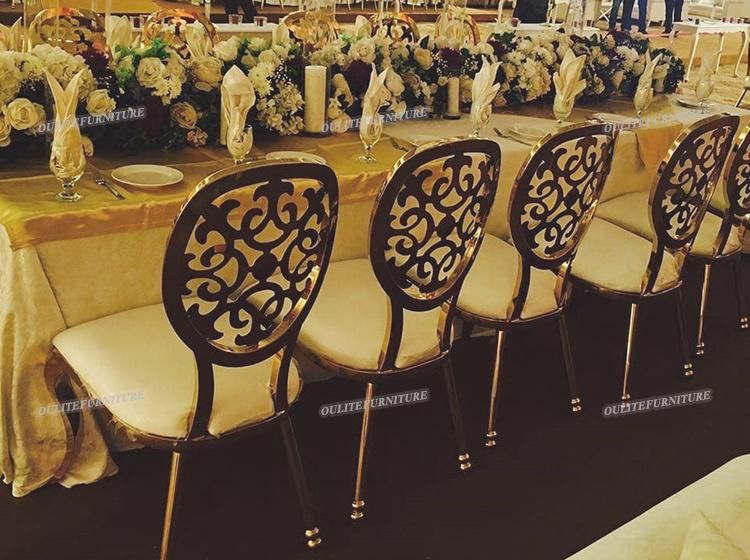 Luxury Gold Steel Frame Flower Decortaion Back Wedding Dining Chair