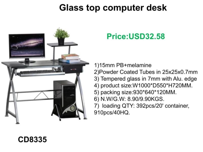 Modern Design Home Office Hotel Furniture Glass Top Computer Desk