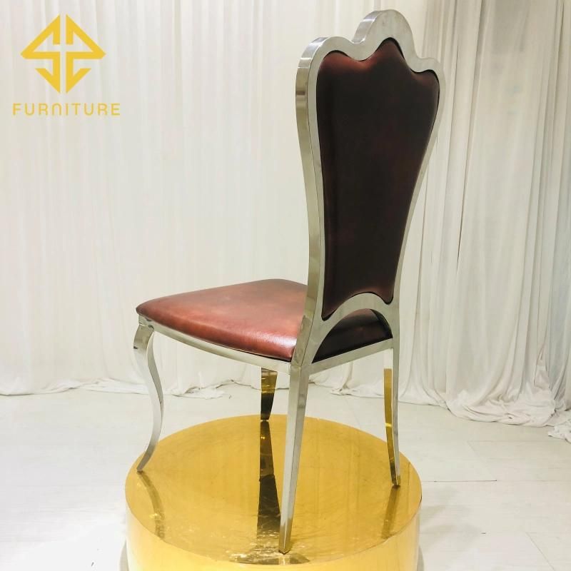 Classical Wine Red Cushion Silver Stainless Steel Dining Chair Hotel Furniture Wedding Chair