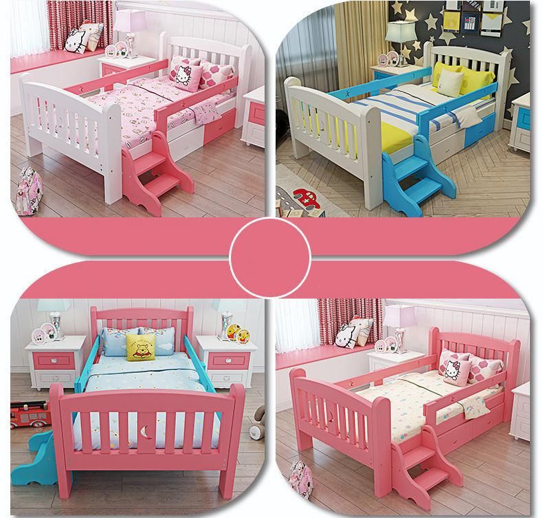 Wooden Bed Children′s Bed with Guardrail Safety Widening Baby Bed