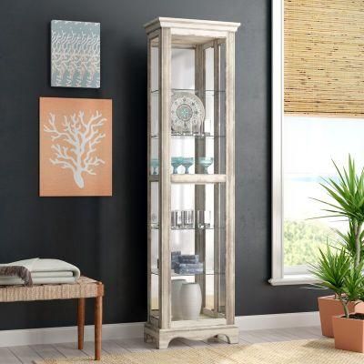 Unique Design Antique White Finish Accent Tall Cabinet Living Room Furniture with Glass Shelf