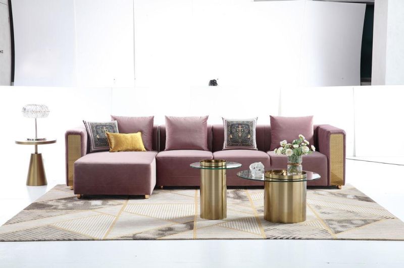 Home Furniture Living Room Corner Sofa Luxury Design Velvet Fabric L Shape Sofa