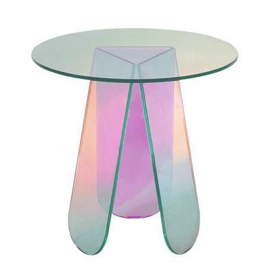 Modern Clear Acrylic Coffee Table Home Furniture Living Room Colorful Round Rainbow Side Table
