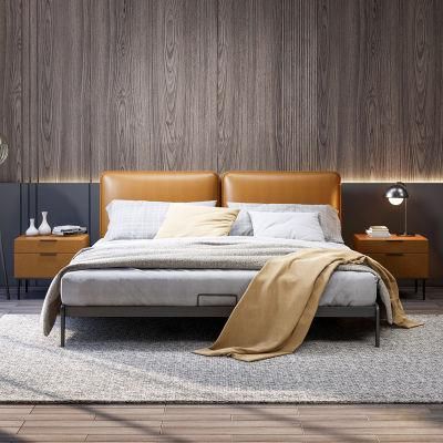 Modern Upholstered Genuine Leather King Size Bed Luxury Home Furniture Bedroom Set