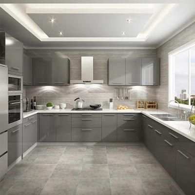 China Supplier Modern Home Furniture Modular Cabinets Design Lacquer Gray High Gloss MDF Kitchen Cabinet