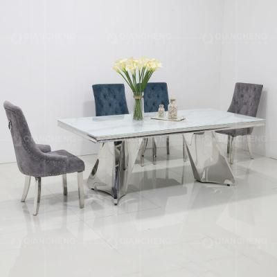 Home Furniture Glass Silver Stainless Steel Modern Dining Table Sets