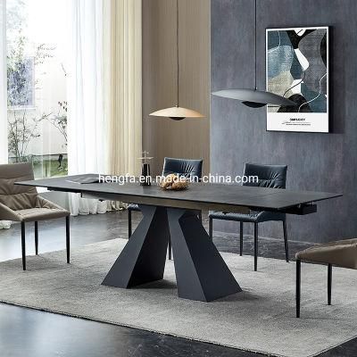 Living Room Furniture Kitchen Steel Hardware Folding Expandable Marble Dining Table