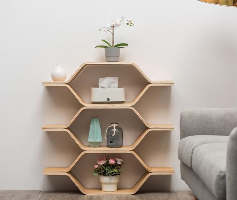 Bamboo Furniture Hexagon Bookshelf Display Shelf