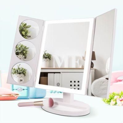 Tri Fold LED Makeup Magnifying Mirror 360 Degree Rotating