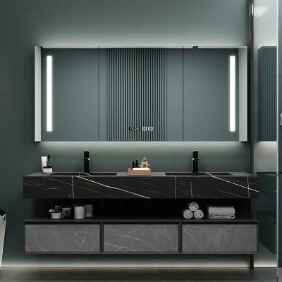 Home Decoration Items Bathroom LED Furniture Plywood with Melamine Washroom Vanity Cabinet Furniture with Rock Plate Sink