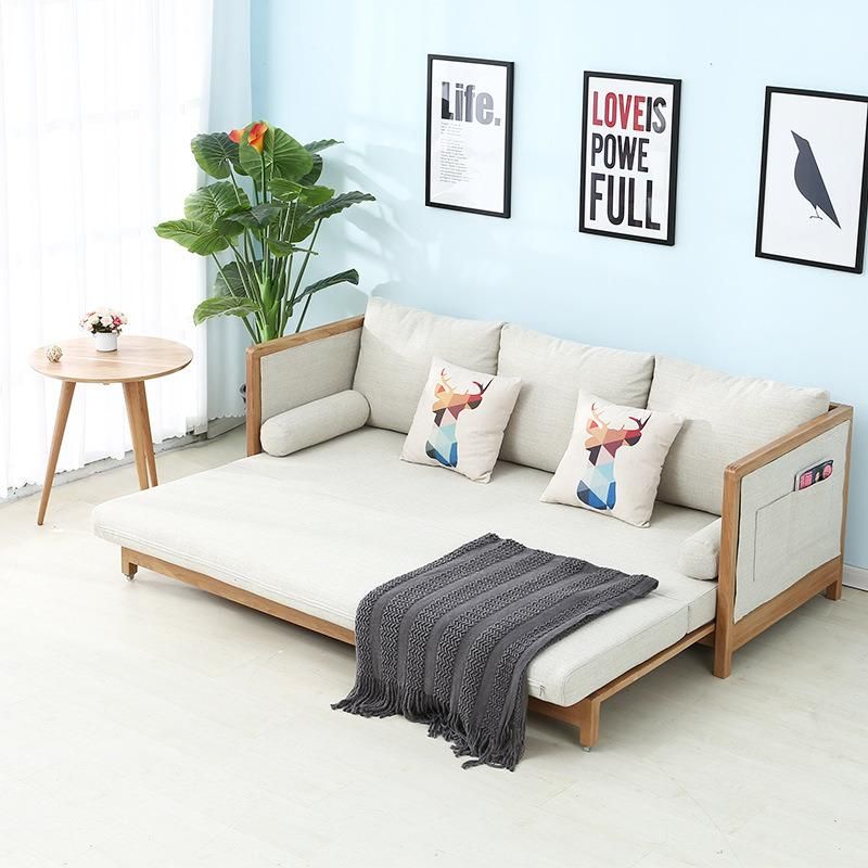 Multifunctional Solid Wood Sofa Bed Living Room Solid Wood Sofa Modern Simple Nordic Style Sofa Bed Made of White Oak