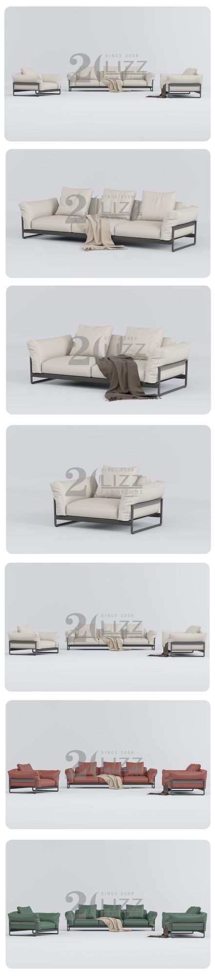 Hot Selling Minimalist Italian Design Hotel Home Furniture Modern Living Room Green Fabric Sofa