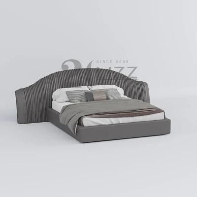Modern Italian Leather Furniture Stylish Apartment Home Bedroom Furniture Wood Upholstered Queen Size Bed